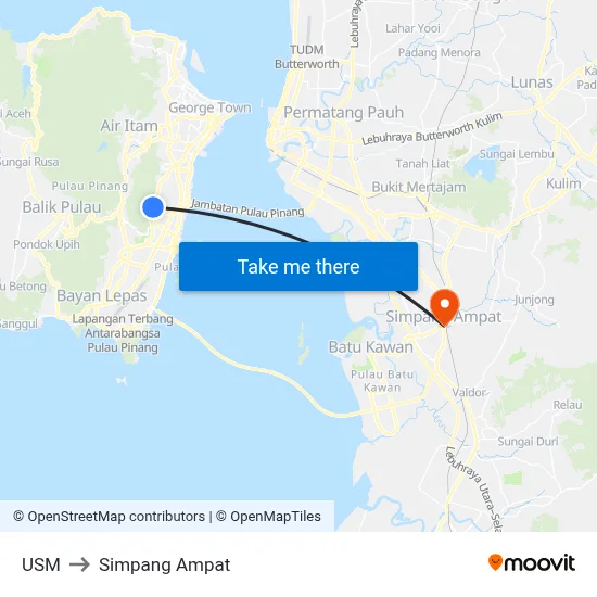 USM to Simpang Ampat map