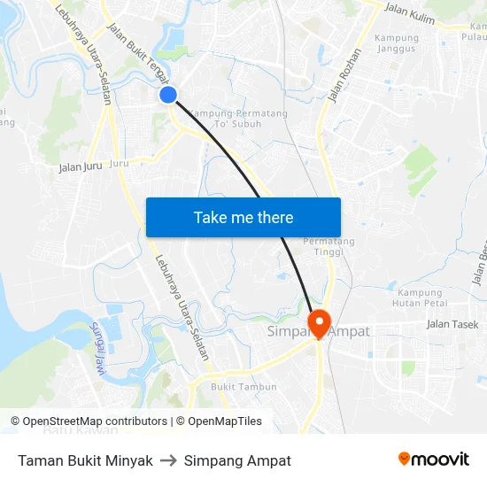 Taman Bukit Minyak to Simpang Ampat map