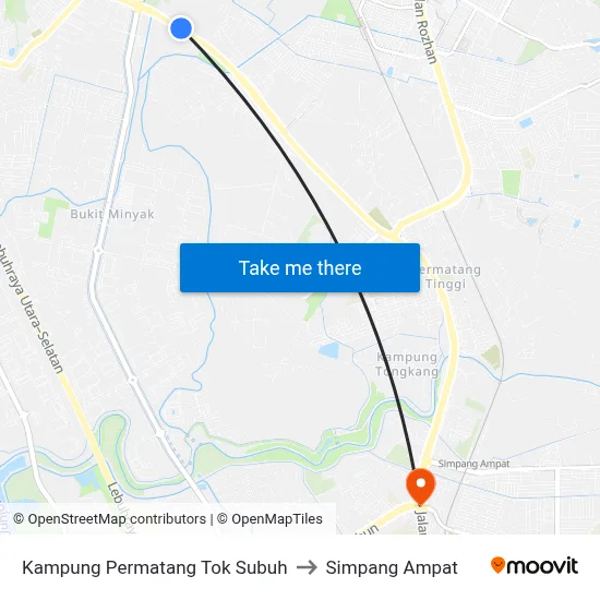 Kampung Permatang Tok Subuh to Simpang Ampat map