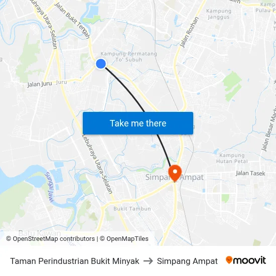 Taman Perindustrian Bukit Minyak to Simpang Ampat map