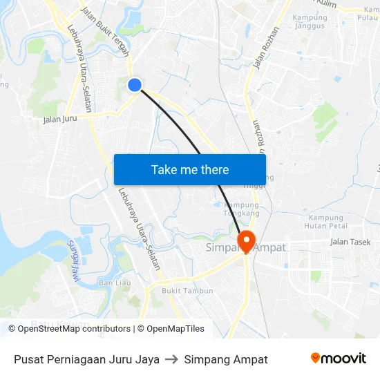 Pusat Perniagaan Juru Jaya to Simpang Ampat map
