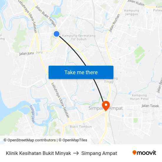 Klinik Kesihatan Bukit Minyak to Simpang Ampat map