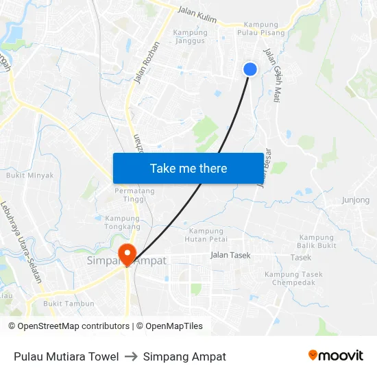 Pulau Mutiara Towel to Simpang Ampat map