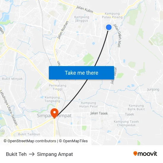 Bukit Teh to Simpang Ampat map