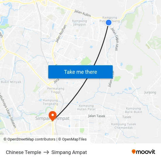 Chinese Temple to Simpang Ampat map