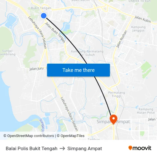 Balai Polis Bukit Tengah to Simpang Ampat map