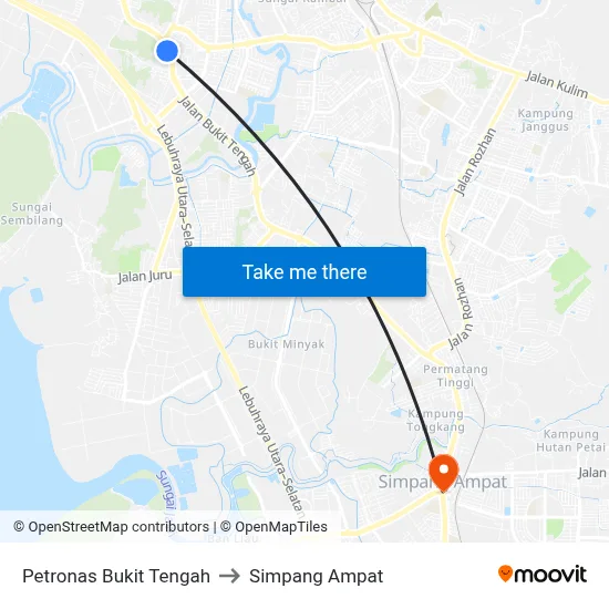 Petronas Bukit Tengah to Simpang Ampat map