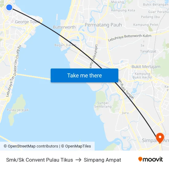 Smk/Sk Convent Pulau Tikus to Simpang Ampat map