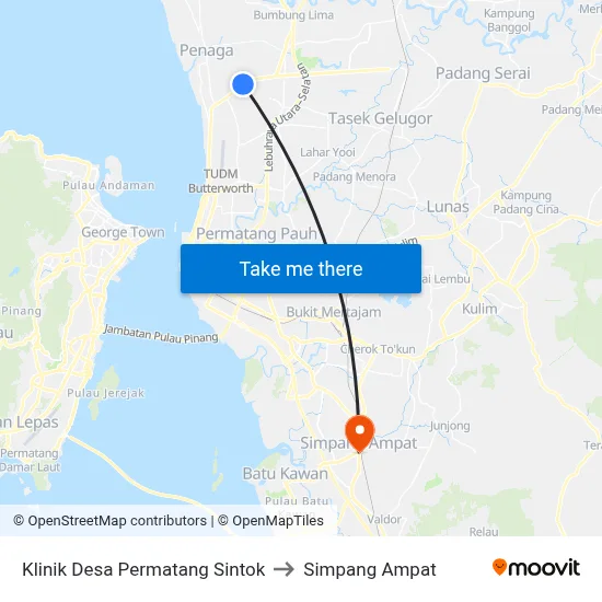 Klinik Desa Permatang Sintok to Simpang Ampat map