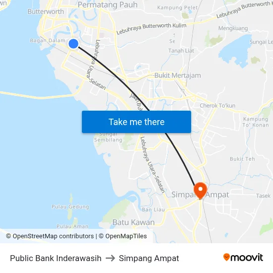 Public Bank Inderawasih to Simpang Ampat map