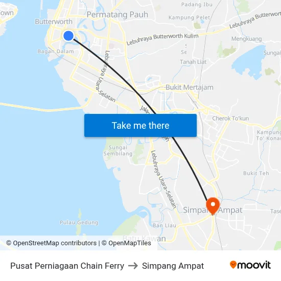 Pusat Perniagaan Chain Ferry to Simpang Ampat map