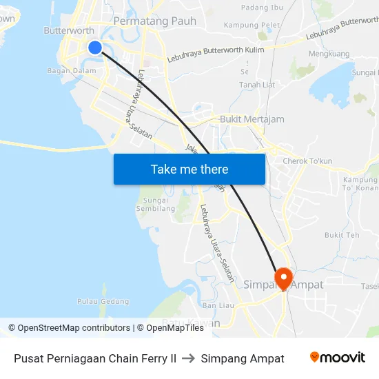 Pusat Perniagaan Chain Ferry II to Simpang Ampat map