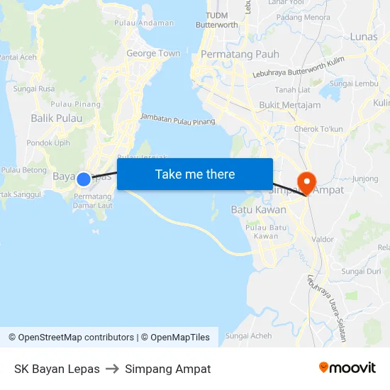 SK Bayan Lepas to Simpang Ampat map