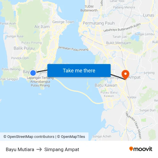 Bayu Mutiara to Simpang Ampat map