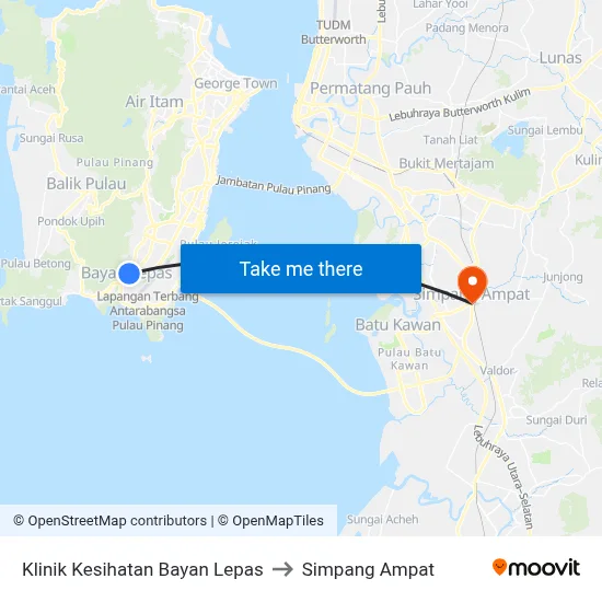 Klinik Kesihatan Bayan Lepas to Simpang Ampat map