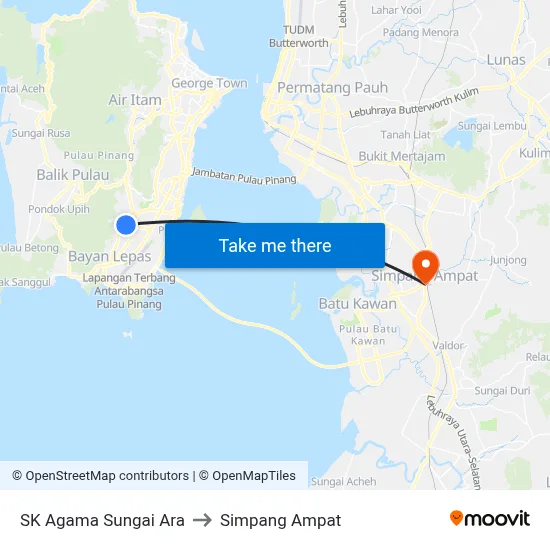 SK Agama Sungai Ara to Simpang Ampat map