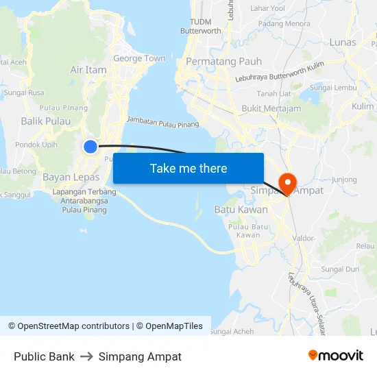 Public Bank to Simpang Ampat map