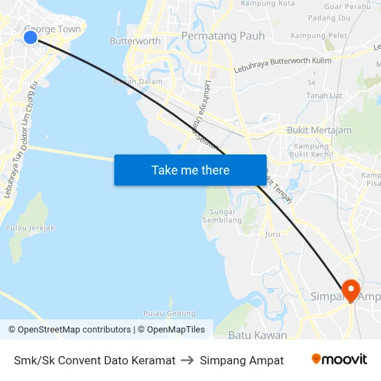 Smk/Sk Convent Dato Keramat to Simpang Ampat map
