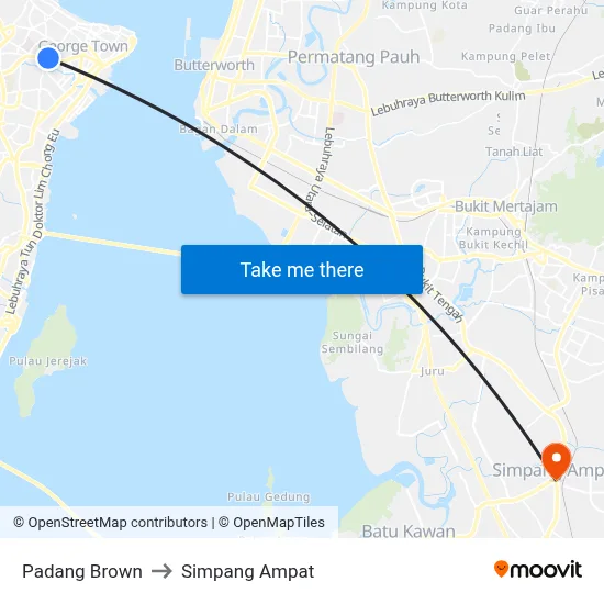 Padang Brown to Simpang Ampat map