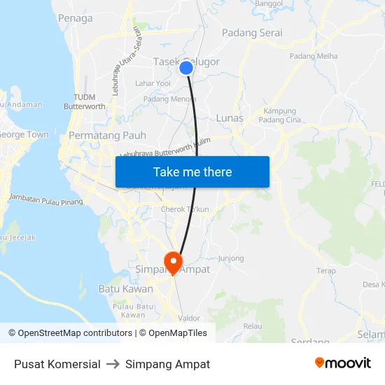Pusat Komersial to Simpang Ampat map