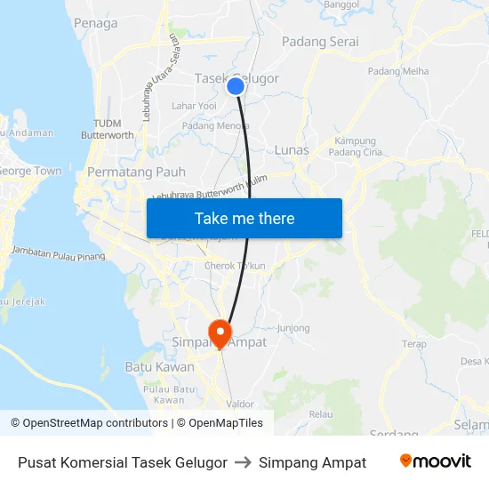 Pusat Komersial Tasek Gelugor to Simpang Ampat map