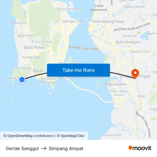 Gertak Sanggul to Simpang Ampat map