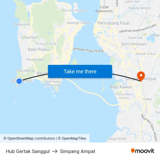Hub Gertak Sanggul to Simpang Ampat map