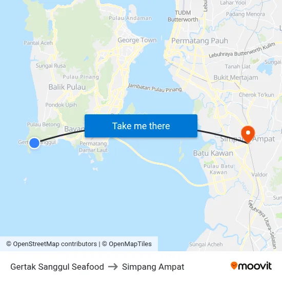 Gertak Sanggul Seafood to Simpang Ampat map
