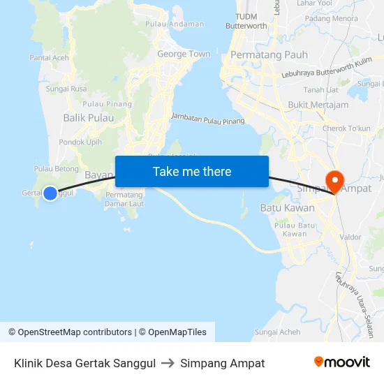 Klinik Desa Gertak Sanggul to Simpang Ampat map