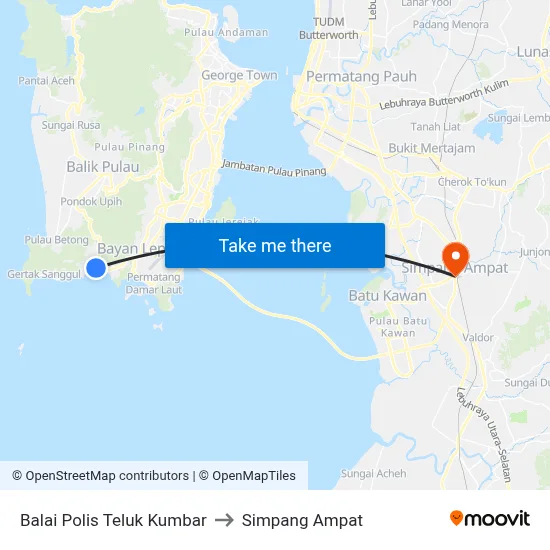 Balai Polis Teluk Kumbar to Simpang Ampat map
