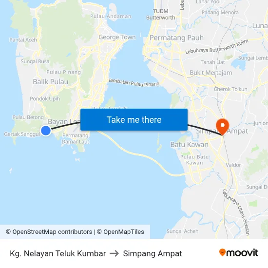 Kg. Nelayan Teluk Kumbar to Simpang Ampat map