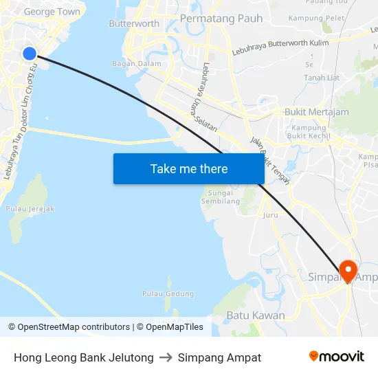 Hong Leong Bank Jelutong to Simpang Ampat map