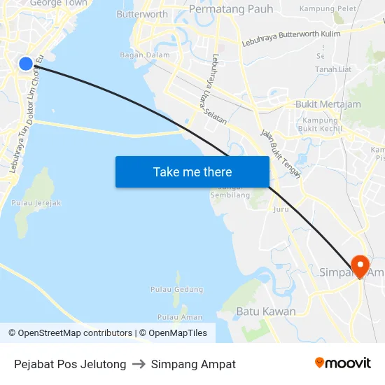 Pejabat Pos Jelutong to Simpang Ampat map