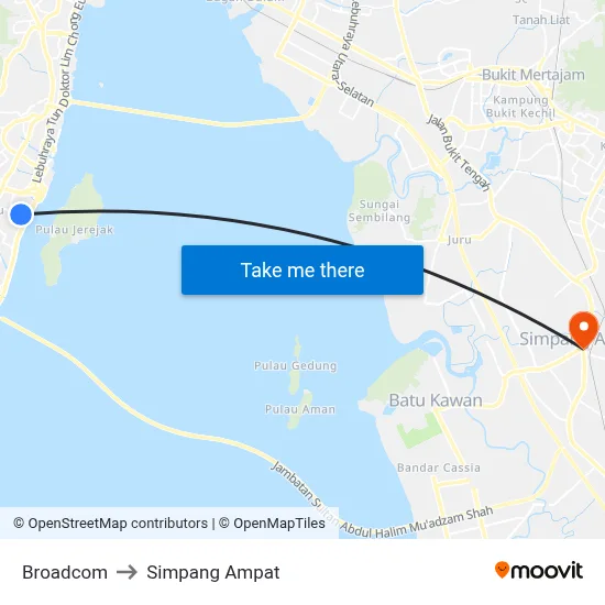 Broadcom to Simpang Ampat map