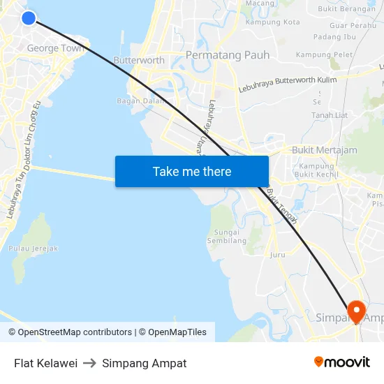 Flat Kelawei to Simpang Ampat map