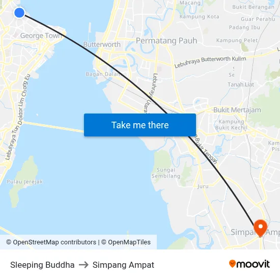 Sleeping Buddha to Simpang Ampat map