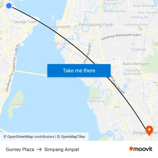Gurney Plaza to Simpang Ampat map