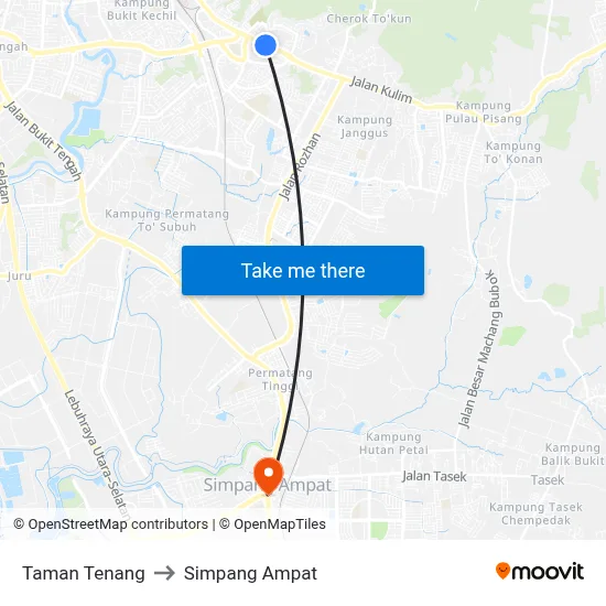 Taman Tenang to Simpang Ampat map