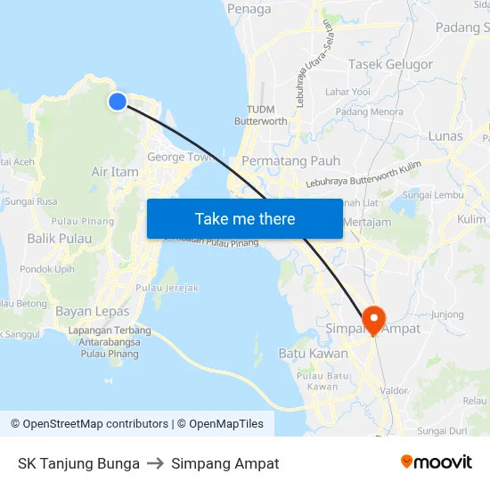 SK Tanjung Bunga to Simpang Ampat map