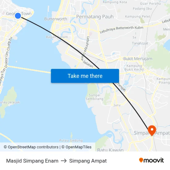 Masjid Simpang Enam to Simpang Ampat map