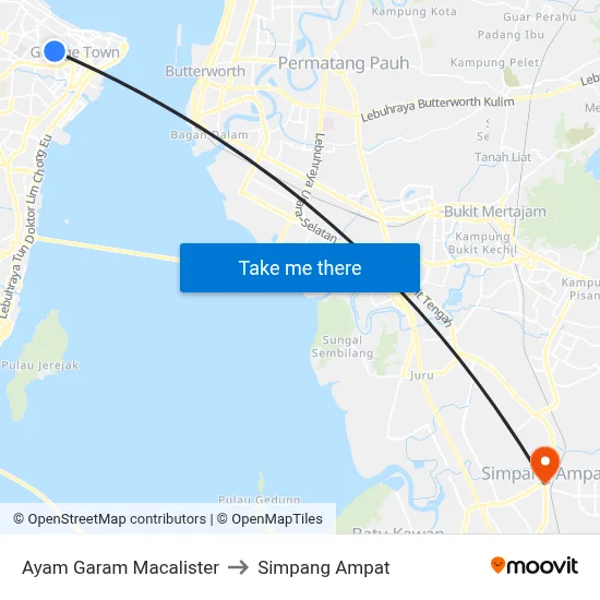 Ayam Garam Macalister to Simpang Ampat map