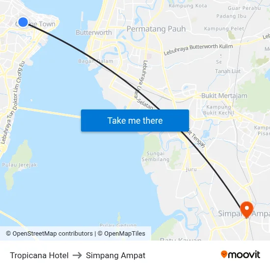 Tropicana Hotel to Simpang Ampat map