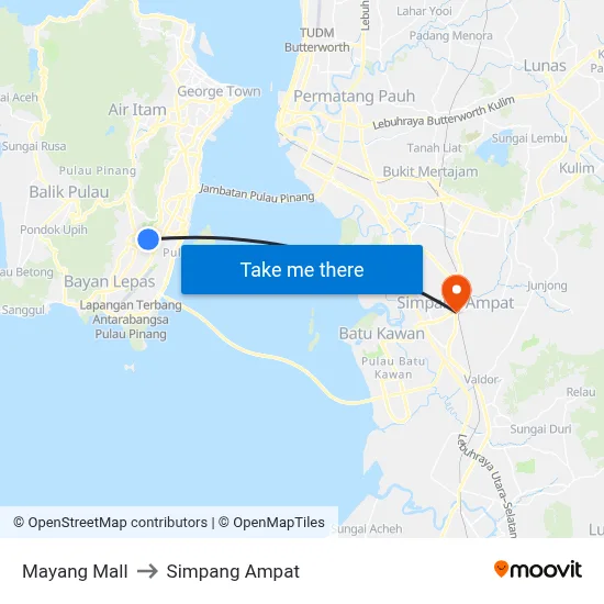 Mayang Mall to Simpang Ampat map