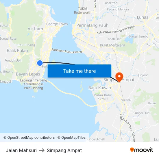 Jalan Mahsuri to Simpang Ampat map