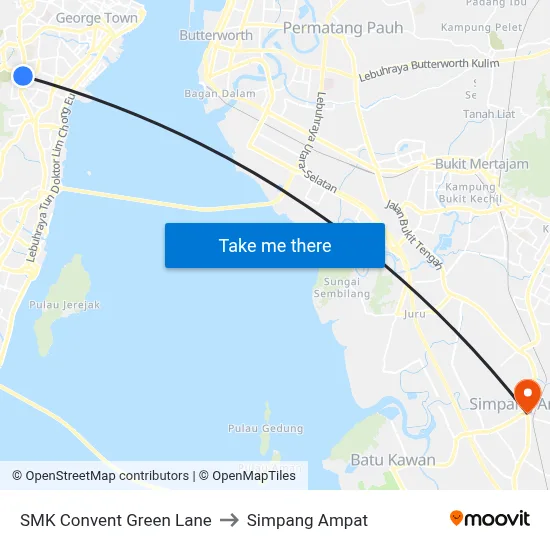 SMK Convent Green Lane to Simpang Ampat map