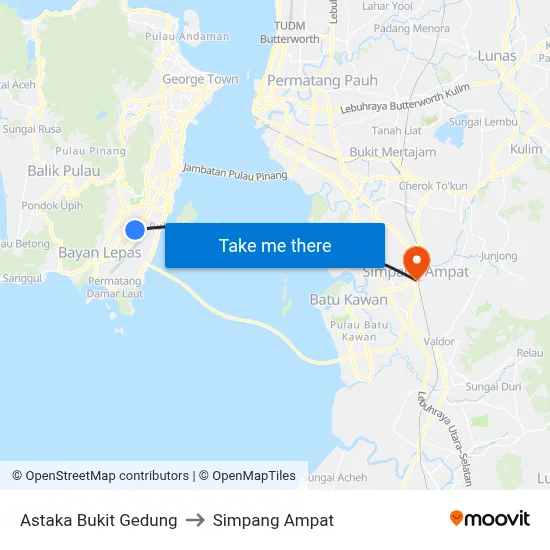 Astaka Bukit Gedung to Simpang Ampat map
