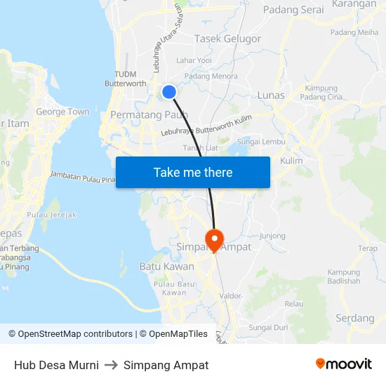 Hub Desa Murni to Simpang Ampat map