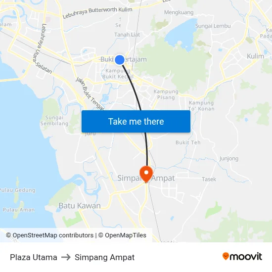 Plaza Utama to Simpang Ampat map