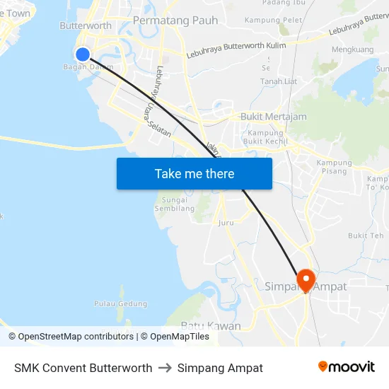 SMK Convent Butterworth to Simpang Ampat map
