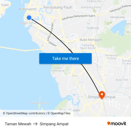 Taman Mewah to Simpang Ampat map